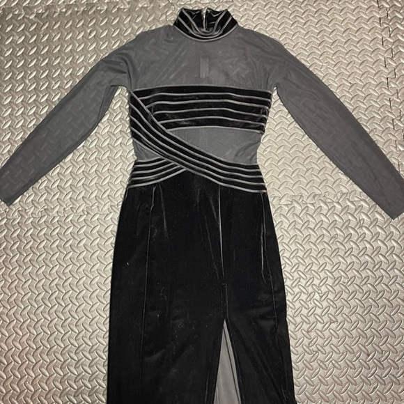 Caché Vintage Gown Dress Maxi Velvet Mesh Illusion Whimsy goth Medium Black - Picture 3 of 10